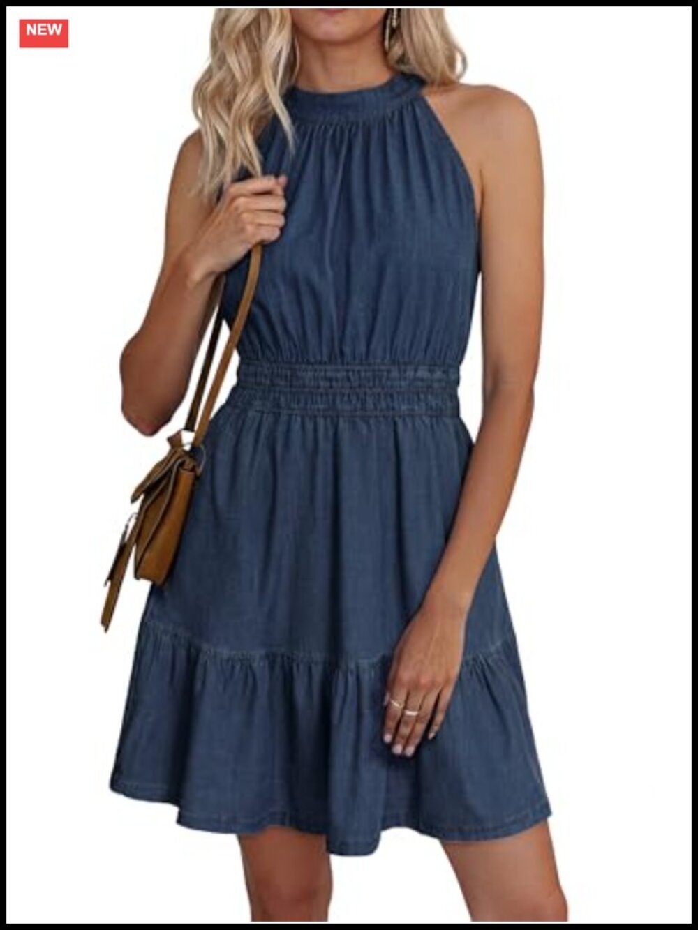 Halter Denim Dress Summer Soft Lightweight Flowy A-Line Casual Boho Mini Dress